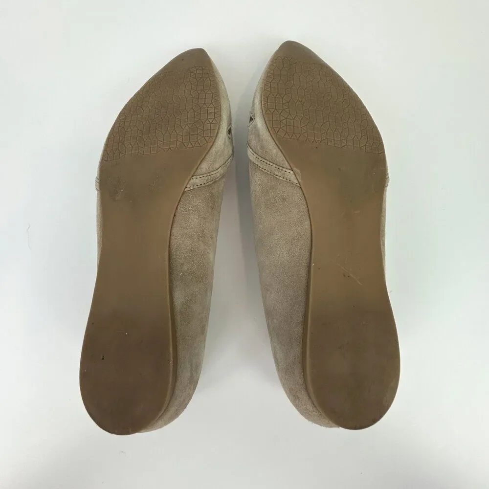 Audrey Brooke Marte Pointed Toe Ballet Flats Taupe Tan Suede Cutouts Shoes 8.5